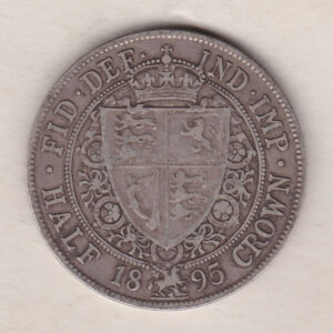 1895 Silver Halfcrown coin featuring the old head of Queen Victoria on the Obverse. The shield of royal arms completes the Reverse design.