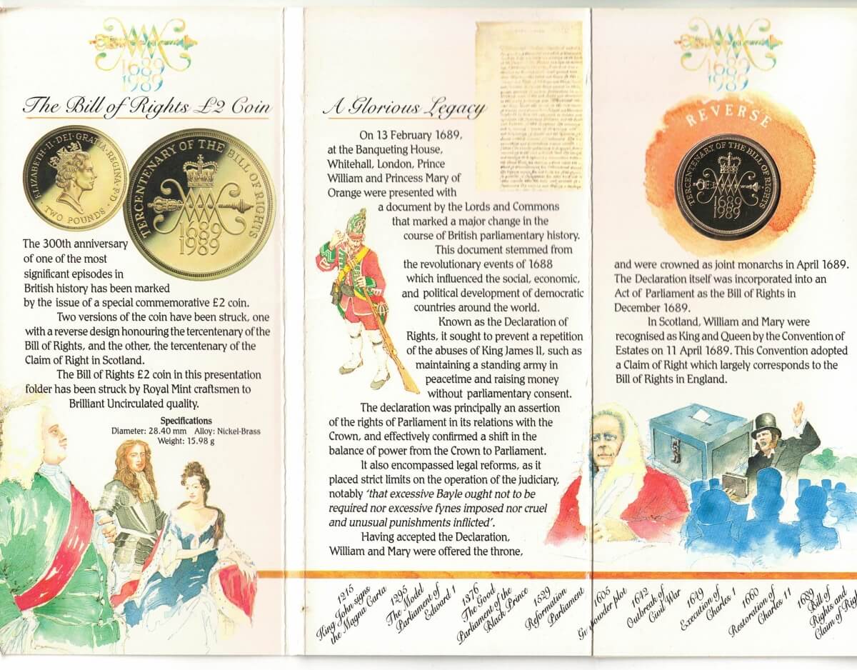 1989 Royal Mint Two Pound coin - Bill Of Rights (set of three) - Image 3