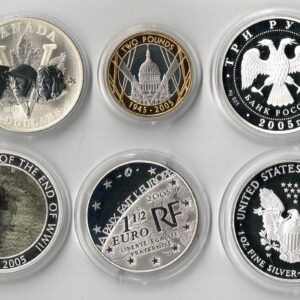 2005 The End of WWII Silver Proof Collection - 6 Coins, Various Designs from 6 different countries. All coins are in stock.