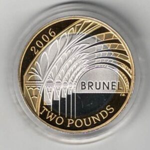 2006 Two Pounds Silver Proof Brunel His Achievements Coin. Queen Elizabeth II on Obverse. This coin has original box and certificate.