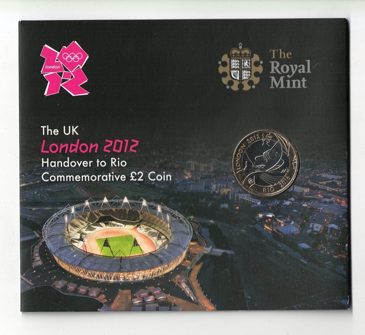 2012 Royal Mint Handover to Rio, olympics Two Pounds featuring Elizabeth II on the obverse. All coins are in stock for despatch.