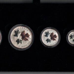 2016 Silver Reverse Proof Canadian Maple Set - five Coins. This set features Elizabeth II on the obverse. Boxed with certificate.