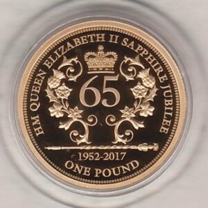 2017 Jersey Gold Proof One Pound. This coin was struck in 22 carat Gold and weighs approx. 7.98 grams. This coin comes with a box and certificate.