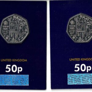 2021 Fifty Pence Non Colourised Coin Team GB (pair) of cupro-nickel coin featuring Queen Elizabeth on the Obverse. The coins are in stock.