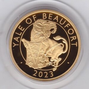 2023 Gold Proof One Ounce Yale Of Beaufort. This coin was issued as part of the Tudor Beasts series by the Royal Mint. One ounce gold coin.