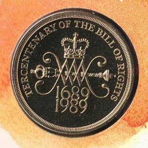 1989 Royal Mint Two Pound coin - Bill Of Rights, Queen Elizabeth on obverse, St. Edward's crown on reverse. All coins are in stock for despatch.