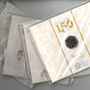 2016 & 2017 Beatrix Potter Fifty Pence Set of four coins. Flopsy Bunny, Mrs Tiggy-Winkle, Tom Kitten and Squirrel Nutkin. In stock and ready to despatch.