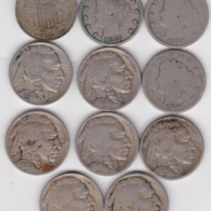 Eleven USA Five Cents Coins. These coins are dated between 1868 and 1923. The total weight of these coins is approx. 53.69 grams.