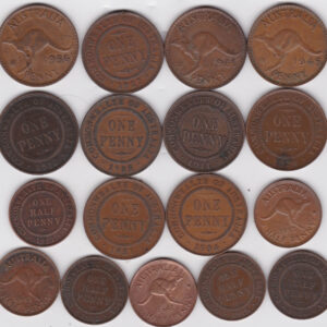 Seventeen Australia Bronze Coins. These Penny and Halfpenny coins are dated between 1911 and 1962 in fair to near extremely fine condition.
