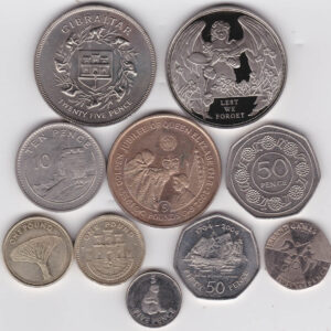 Ten Gibraltar Coins. These coins are dated between 1977 and 2019. The total weight of these coins is approx. 136.68 grams.