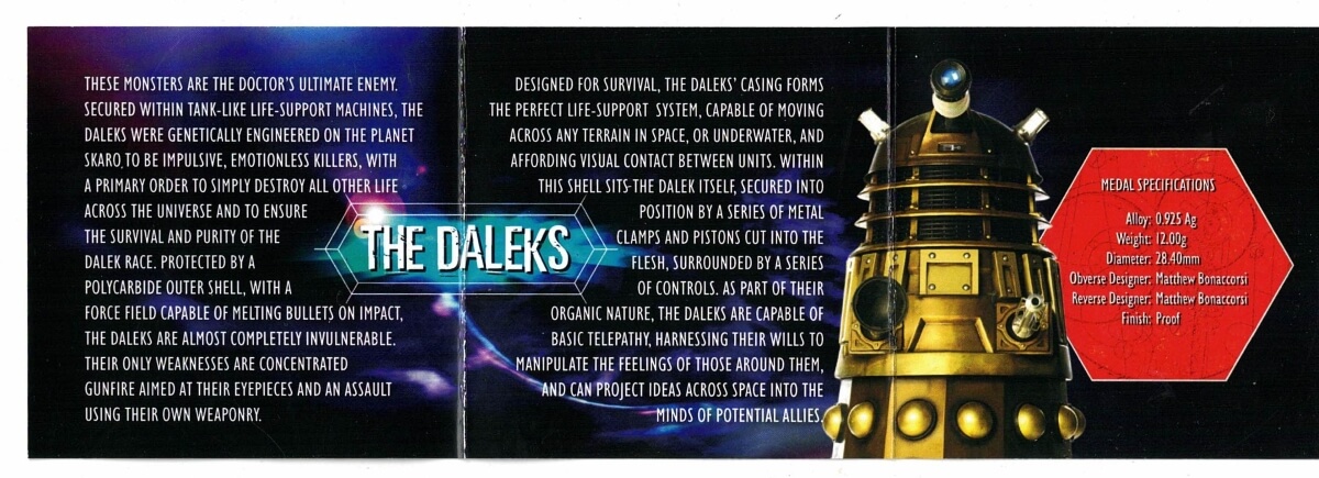 2009 Silver Proof Medal Dr Who Dalek - Image 3