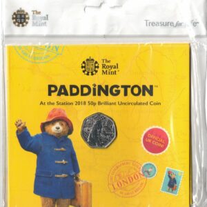 2018 Fifty Pence Coins Paddington At The Station coin featuring Queen Elizabeth II on the Obverse. The reverse features Paddington.