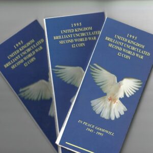 1995 Two Pound Coin 'Dove Of Peace' (set of three). The reverse features a dove carrying an olive branch, the obverse features Queen Elizabeth.